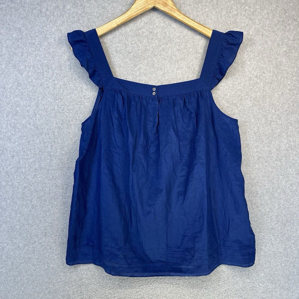 Gap Womens Blouse Soft Silk Cotton Large Navy Blue Square Neck Sleeveless Top